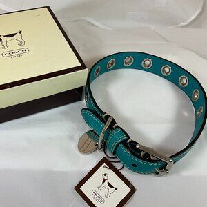 NWT Coach Turquoise Grommet Leather Dog collar Size Medium 19" Length